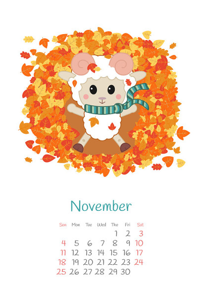 日历2018月11月与羊