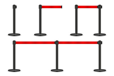 Realistic vector retractable belt stanchion. Crowd