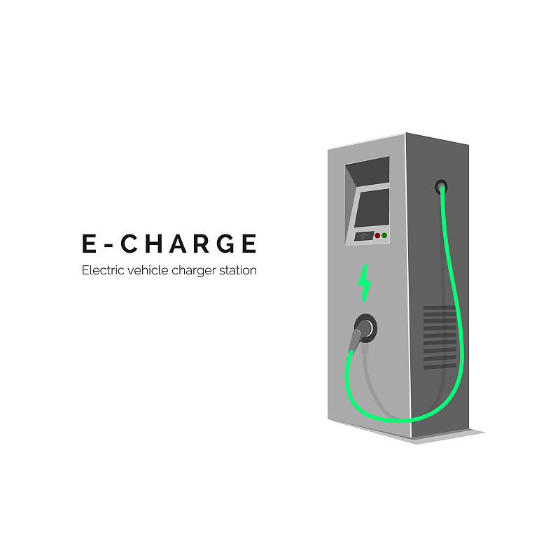 Charging station for electric car. E-charge. Green