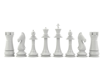 白色的棋子孤立在白色的背景上