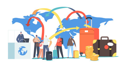 角色获得合法移民签证。旅客和游客为世界移民制作离境文件