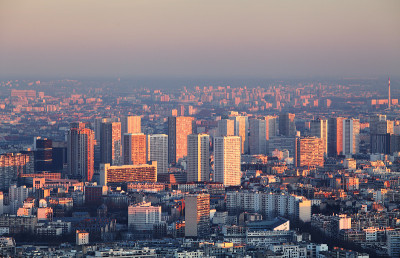 巴黎城市全景-鸟瞰日落