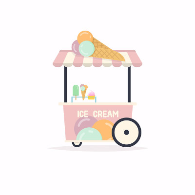 冰淇淋摊推车。街头食品车。矢量插图。