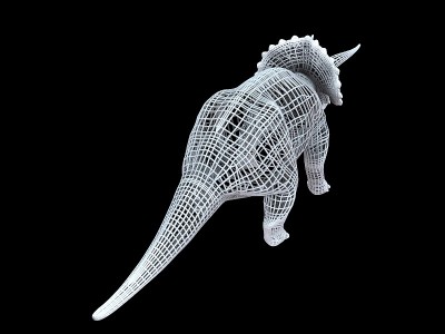 一个白色有线恐龙的3d渲染孤立在黑色上