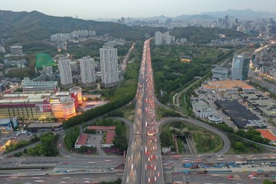 a city shot by a drone at night