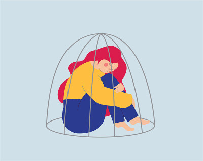 年轻的女人，被关在笼子里的女孩