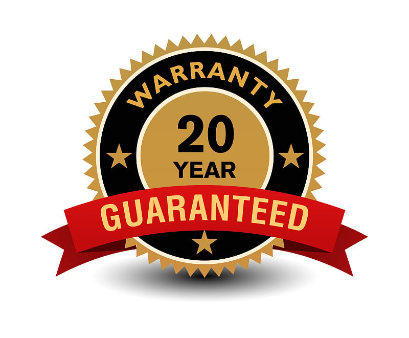 Simple yet powerful golden 20 year warranty badge 