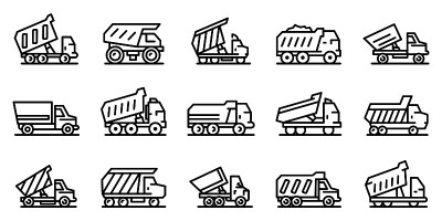 Tipper icons set, outline style