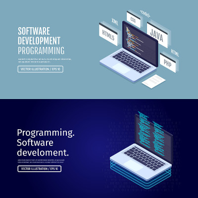 Set of web banners for software development concep