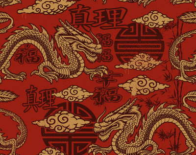 亚洲风格的无缝背景与龙