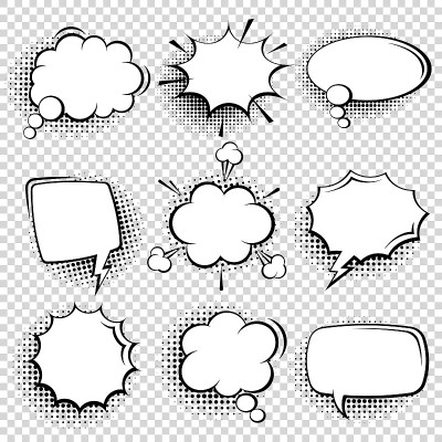 Collection of empty comic speech bubbles with half