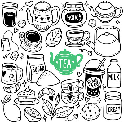 下午茶时间涂鸦插图