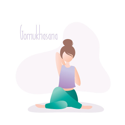 Girl sitting in yoga pose,Cow Face Pose or Gomukha
