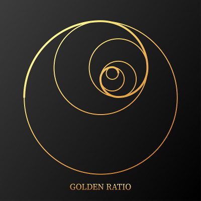 抽象插图与黄金比例的黑色背景。Art&gold。螺旋模式。画线。矢量插图。