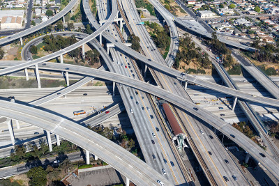 世纪港高速公路，十字路口，十字路口，高速公路，公路交通，美国洛杉矶市航拍照片