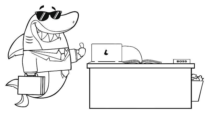 Black And White Smiling Business Shark Character H