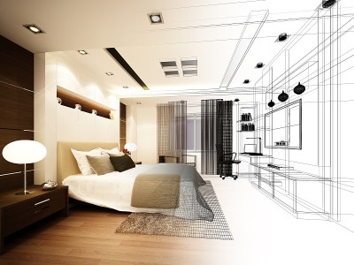 室内卧室抽象草图设计，3d效果图