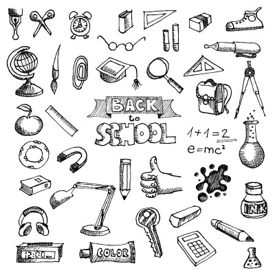 回到学校用品潦草的涂鸦和刻字