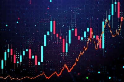 蓝色背景下的抽象创意财务图表。三维渲染