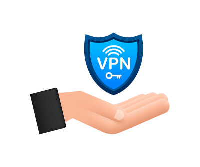 安全VPN连接概念与手。手里拿着vpn标识。虚拟专用网络连接概述。矢量插图。