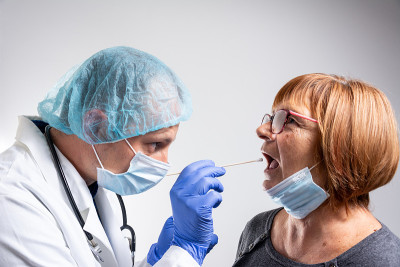 Side close view of female doctor specialist with f