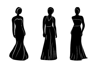 Young wemen in evening dresses  silhuettes
