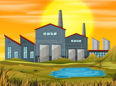 factory in sunset scene