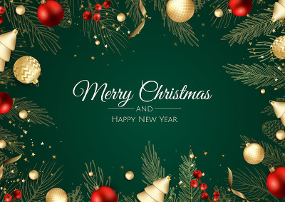 Christmas greeting card with Christmas balls , sno