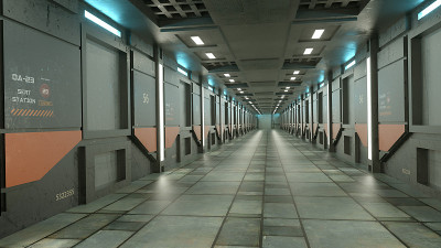 3 d渲染。未来的走廊。现代建筑和室内宇宙飞船的概念