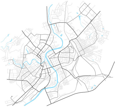 奥廖尔市地图上的城镇街道规划。道路规划图。城市环境，建筑背景。向量
