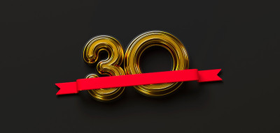 30岁生日贺卡，金色的信和红丝带