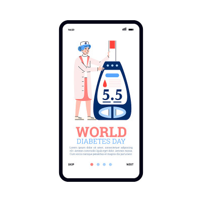 世界糖尿病日的登陆页面平面卡通矢量插图。
