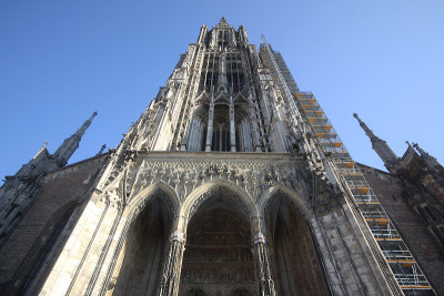 路德大教堂Baden-Württemberg在乌尔姆老城，德国，详细古代建筑艺术外的天主教堂
