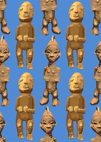 矢量重复无缝的古代人类木雕图案