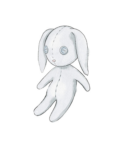 水彩素描与老式卡通兔子兔子玩具