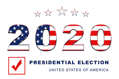 美国2020年总统大选美国人投票，白色背景横横幅设计。插图。