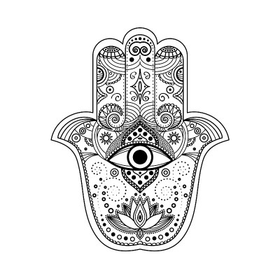 Hamsa hand symbol. Black and white illustration. S