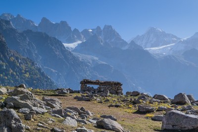 雪山，当地定居点，高山草甸和高山
