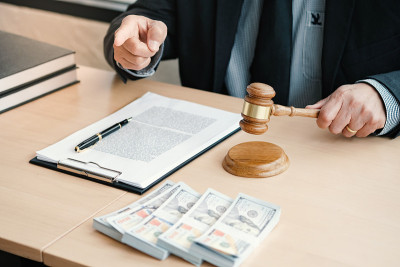 律师拍卖拍卖判决锤与法官。拍卖师击倒销售。