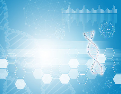 人类的DNA。背景为六边形，线框