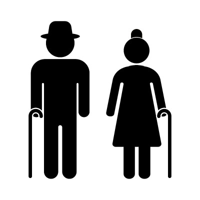 Senior couple with walking cane. Senior men and wo