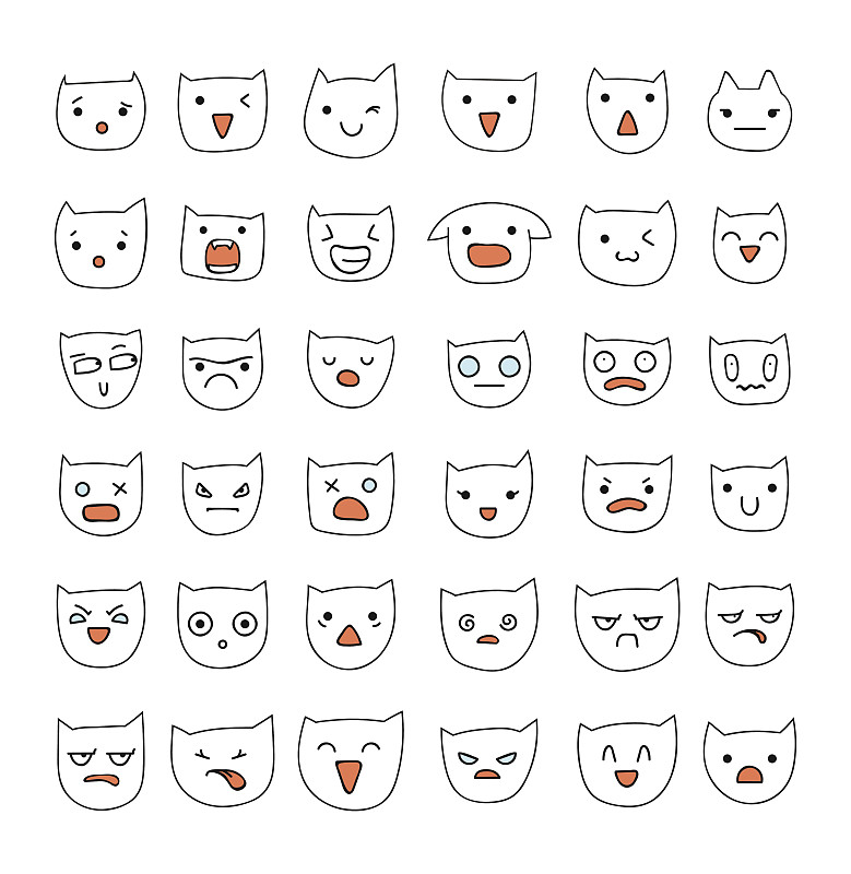 情感大套36件。猫的微笑。Emoji猫。