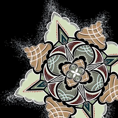 橄榄绿花曼荼罗插图黑色背景