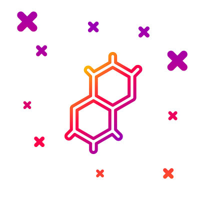 颜色线化学公式图标隔离在白色背景。摘要六边形用于创新医药、卫生、科研和科学。梯度随机动态形状。向量