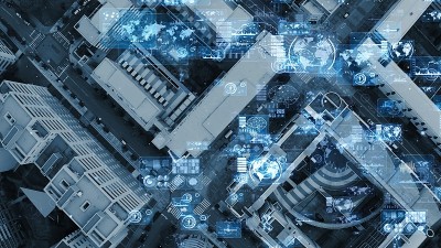 智慧城市与通信网络概念。5克。GUI(图形用户界面)。