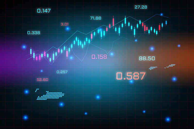 股票市场背景图或外汇交易业务图为开曼群岛金融投资概念图。经营理念和技术创新设计。