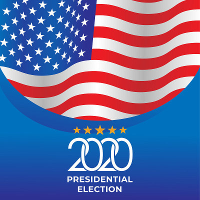美国2020年总统选举矢量插图。美国2020年总统大选矢量横幅背景设计。2020年美国总统大选与美国