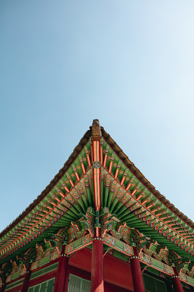 首尔,韩国。天空俯瞰古老的韩国房屋和韩屋。背景库存图片。