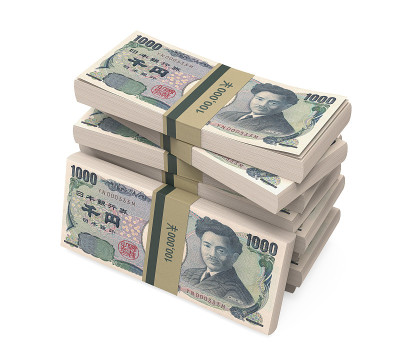 一叠1000日元纸币被隔离