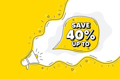 节省高达40%。打折销售报价标志。向量